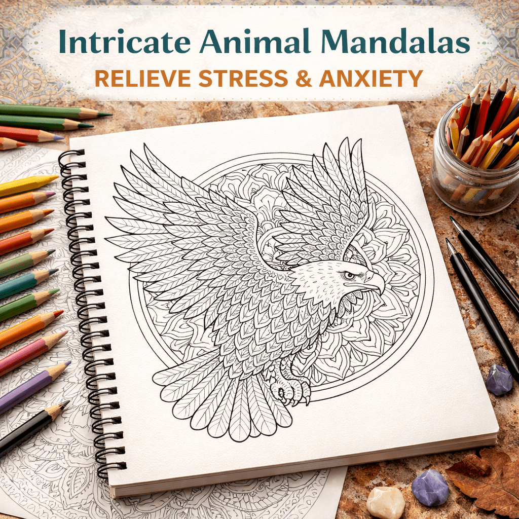 Animal Mandala Coloring Book – Intricate Wildlife Mandalas for Relaxation & Stress Relief | Premium Wire - O Bound Edition