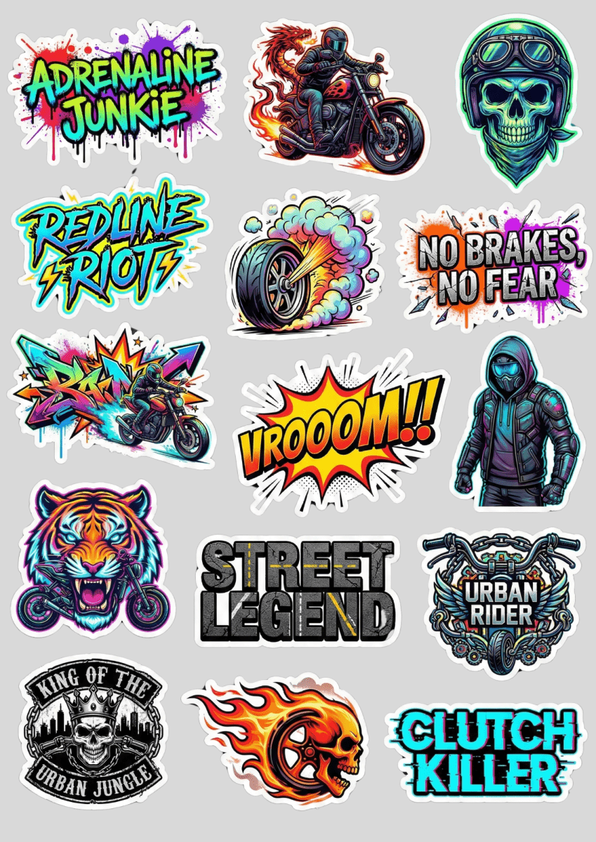 Bike Lifestyle – Born to Ride – Sticker Pack (15 pcs) - The Spectrum Stories