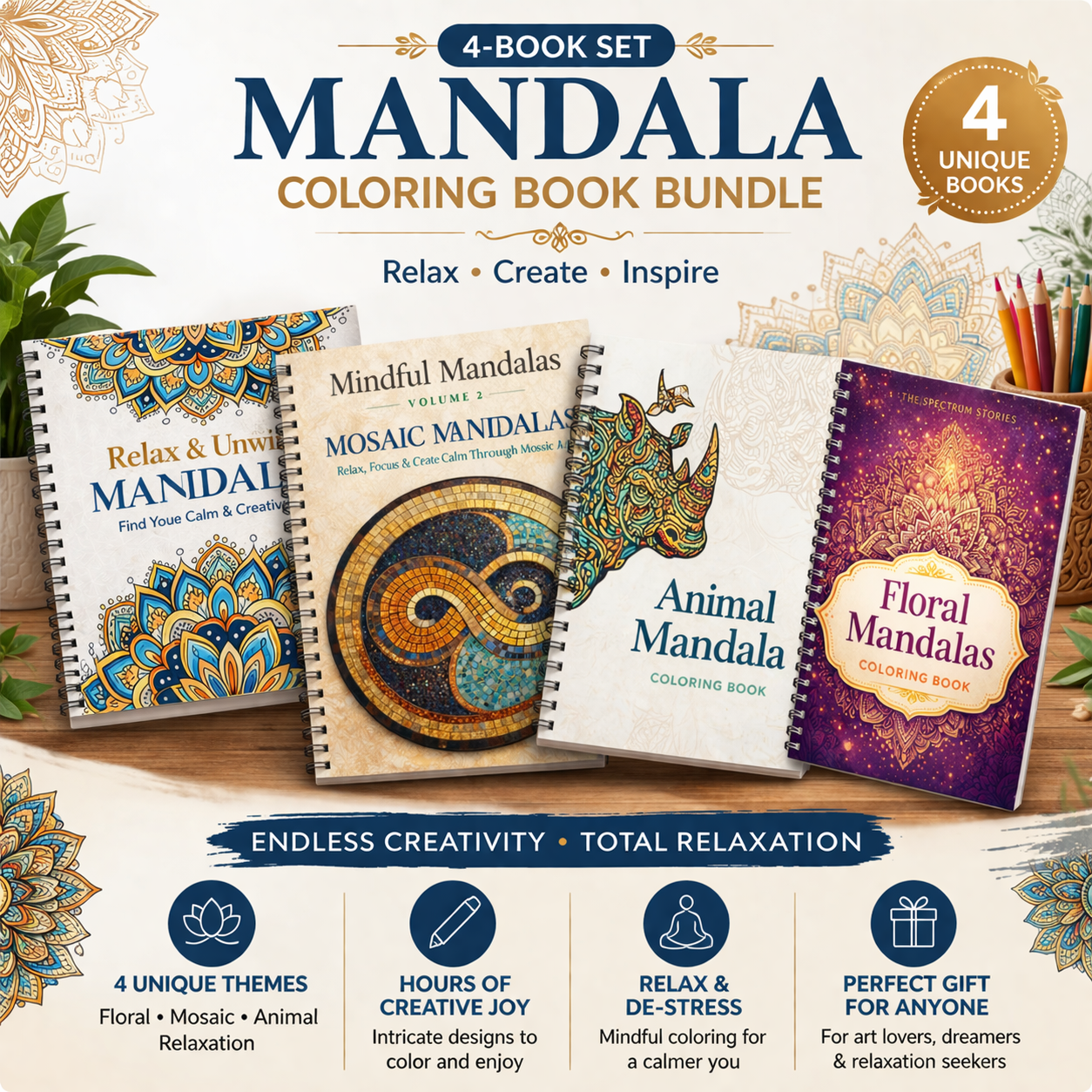Mandala Coloring Book Bundle (4 Books Set)