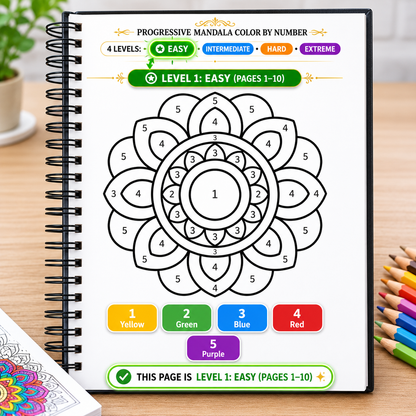 Progreesive Complexity Color by Number Mandala
