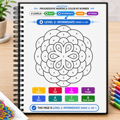 Progreesive Complexity Color by Number Mandala