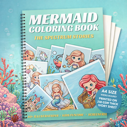 Mermaid Coloring Book for Kids | 40+ Cute Illustrations | A4 Wiro Bound | Thick 210 GSM Ivory Pages | Screen-Free Fun The Spectrum Stories