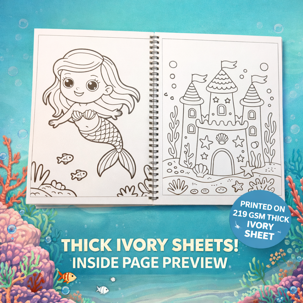 Mermaid Coloring Book for Kids | 40+ Cute Illustrations | A4 Wiro Bound | Thick 210 GSM Ivory Pages | Screen-Free Fun The Spectrum Stories