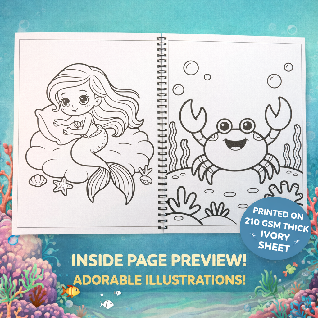 Mermaid Coloring Book for Kids | 40+ Cute Illustrations | A4 Wiro Bound | Thick 210 GSM Ivory Pages | Screen-Free Fun The Spectrum Stories