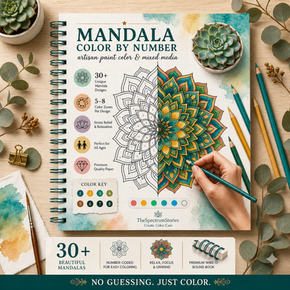 Mandala coloring book with pencils and succulents on a wooden surface