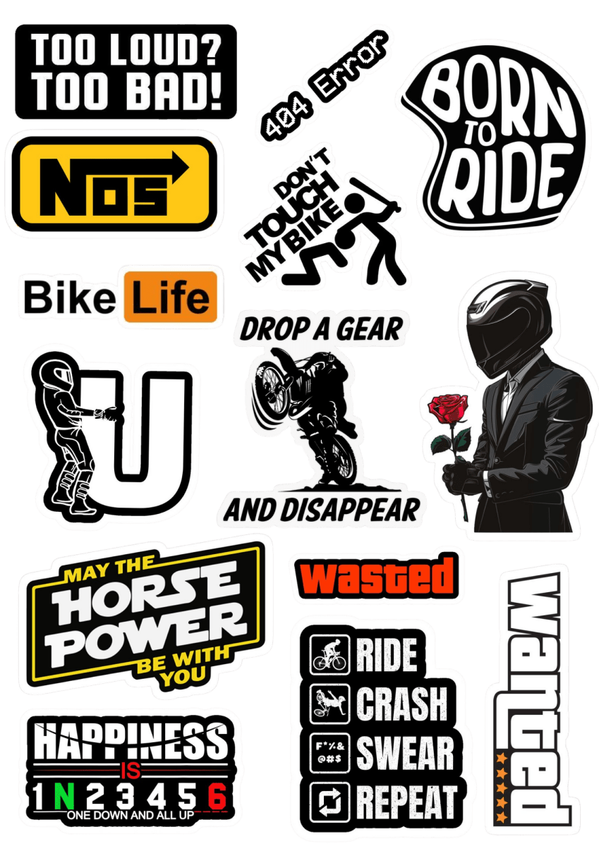 Bike Lifestyle – Piston & Wings – Sticker Pack (15 pcs) - The Spectrum Stories
