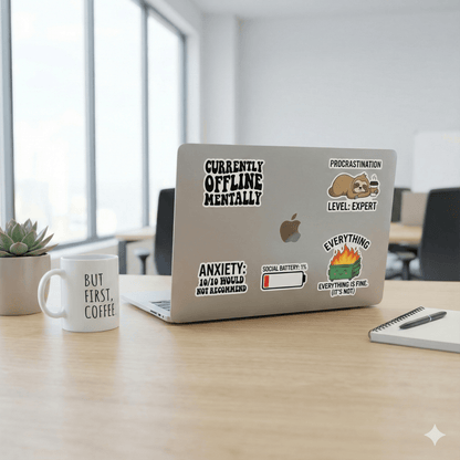 Mental Health Sticker Pack - 10 Funny Quote Stickers (Anxiety, Introvert, Burnout) - The Spectrum Stories