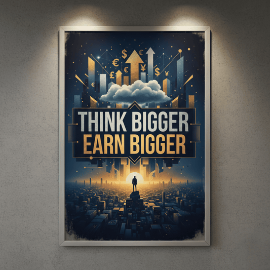 Think Bigger Earn Bigger - Wealth Mindset Poster - The Spectrum Stories
